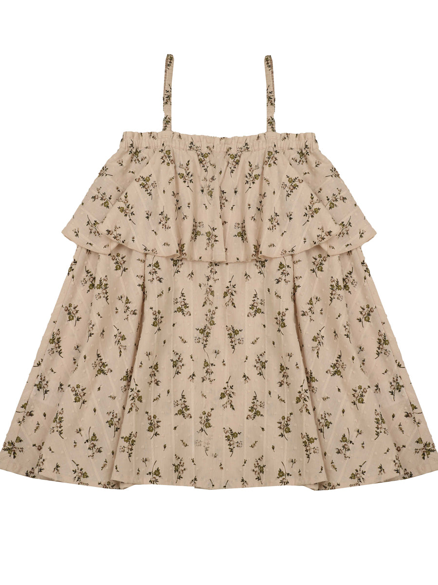 Belati kids spring summer flared dress with elasticated straps and big frill.