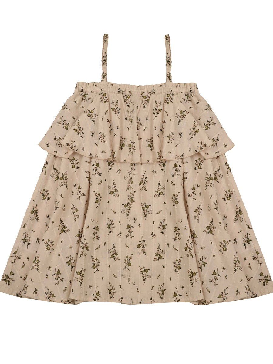 Flared Frill Dress - Beige Sage Kids Flared Frill Dress - Beige Sage Kids