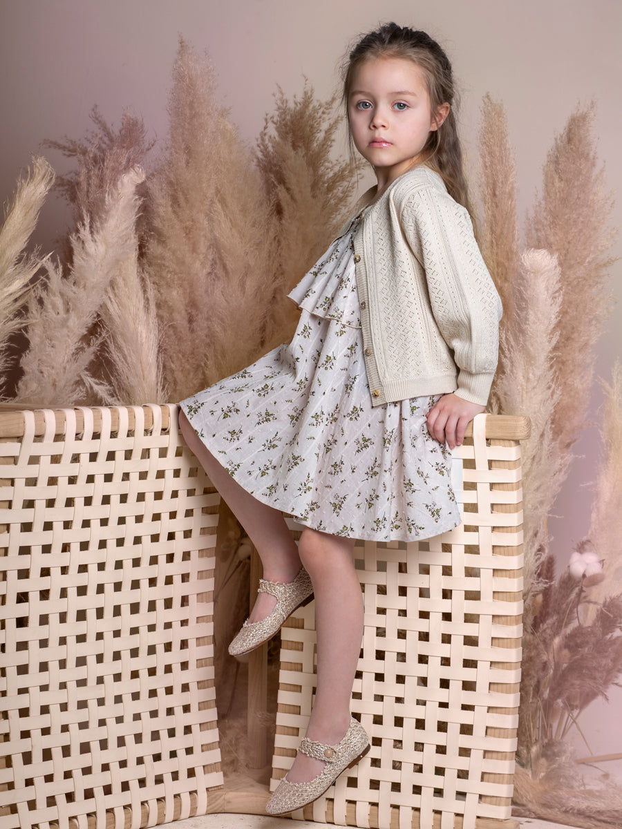 Flared Frill Dress - Beige Sage Kids Flared Frill Dress - Beige Sage Kids