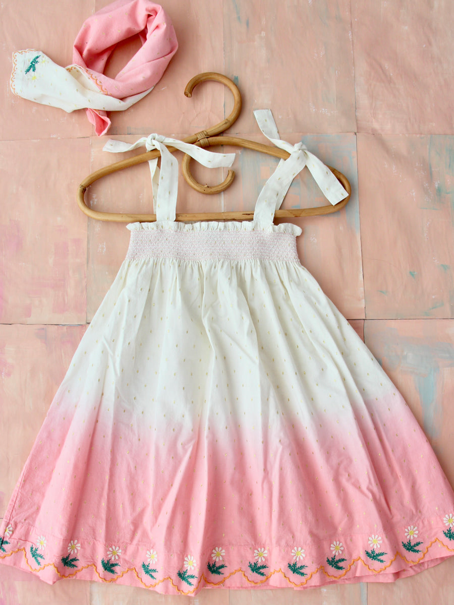 Skirt Dress With Scarf - Dip Dye Ecru Gold Dot In Pink – Sage Kids