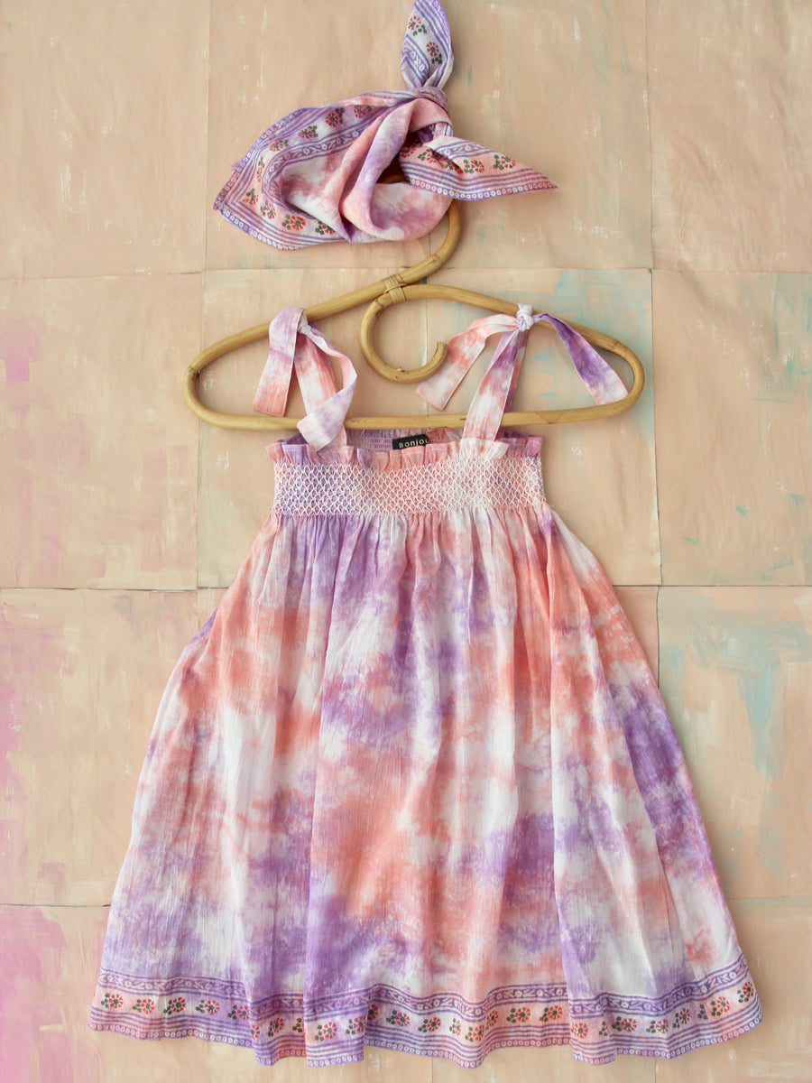 Skirt Dress With Scarf - Violet Tie Dye – Sage Kids