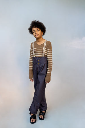 Faire Child Rain Pants In False Indigo With Straps and Brass Snaps