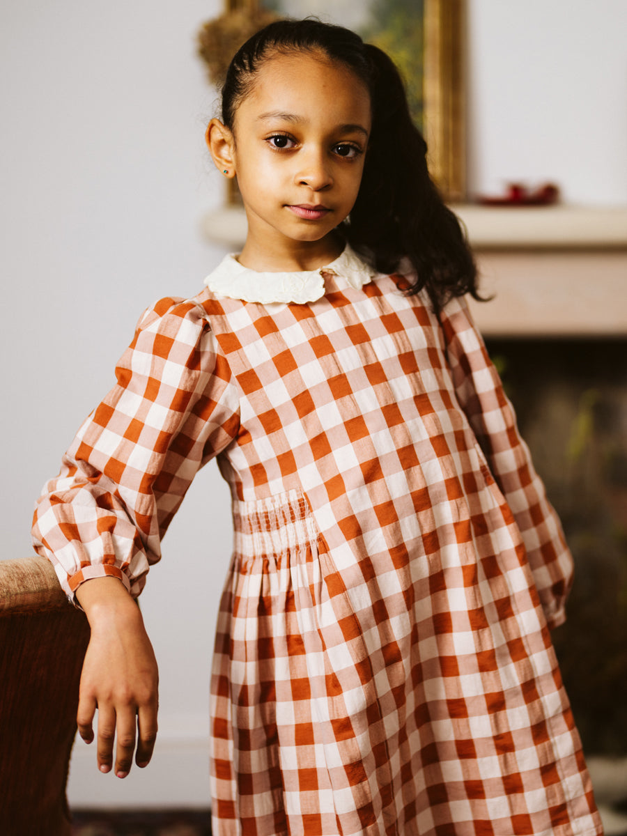 Doris Dress - Gingham Copper Sage Kids Doris Dress - Gingham Copper Sage Kids