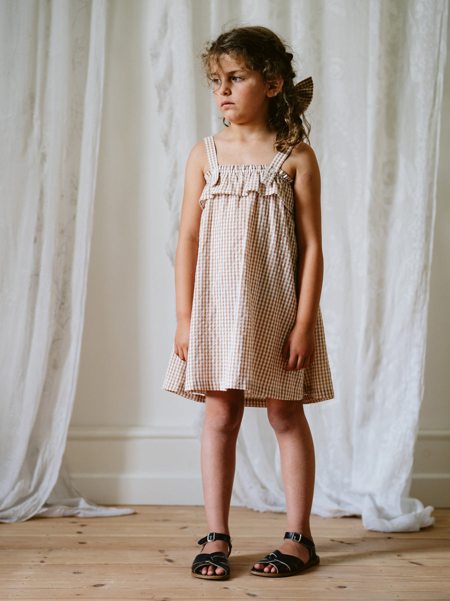 Marie Frill Dress - Caramel Seersucker Gingham – Sage Kids
