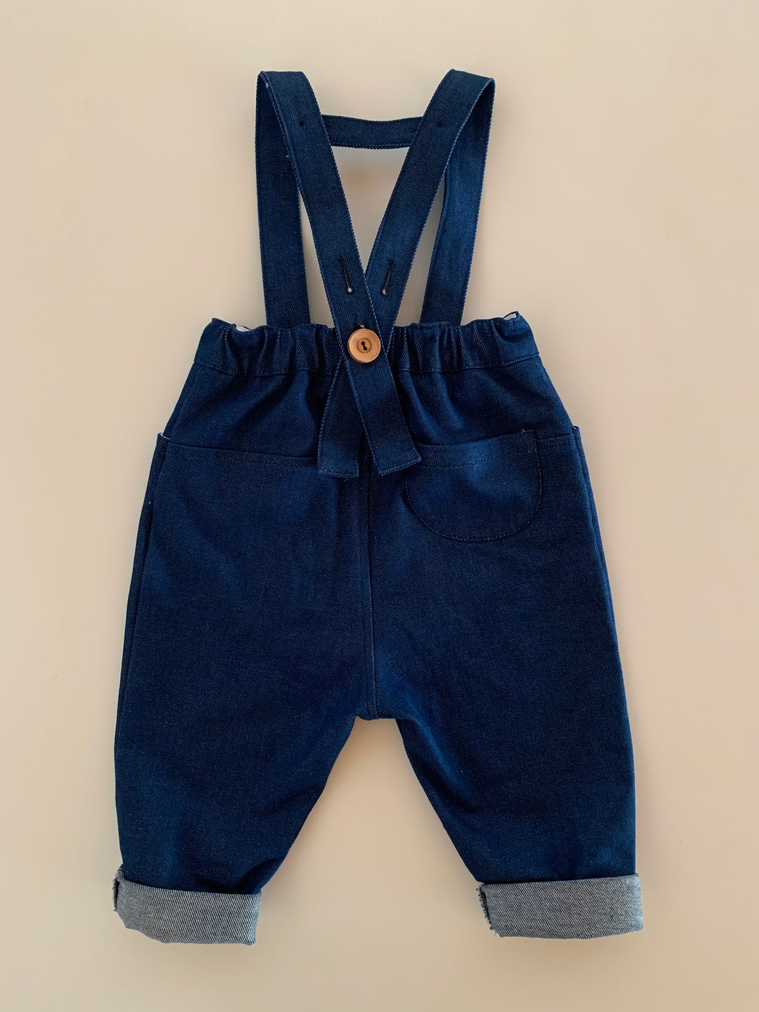 Hello Lupo Blue Denim Jeans With Removable  Overall Straps, Tie Waist, Front And Back Pockets.