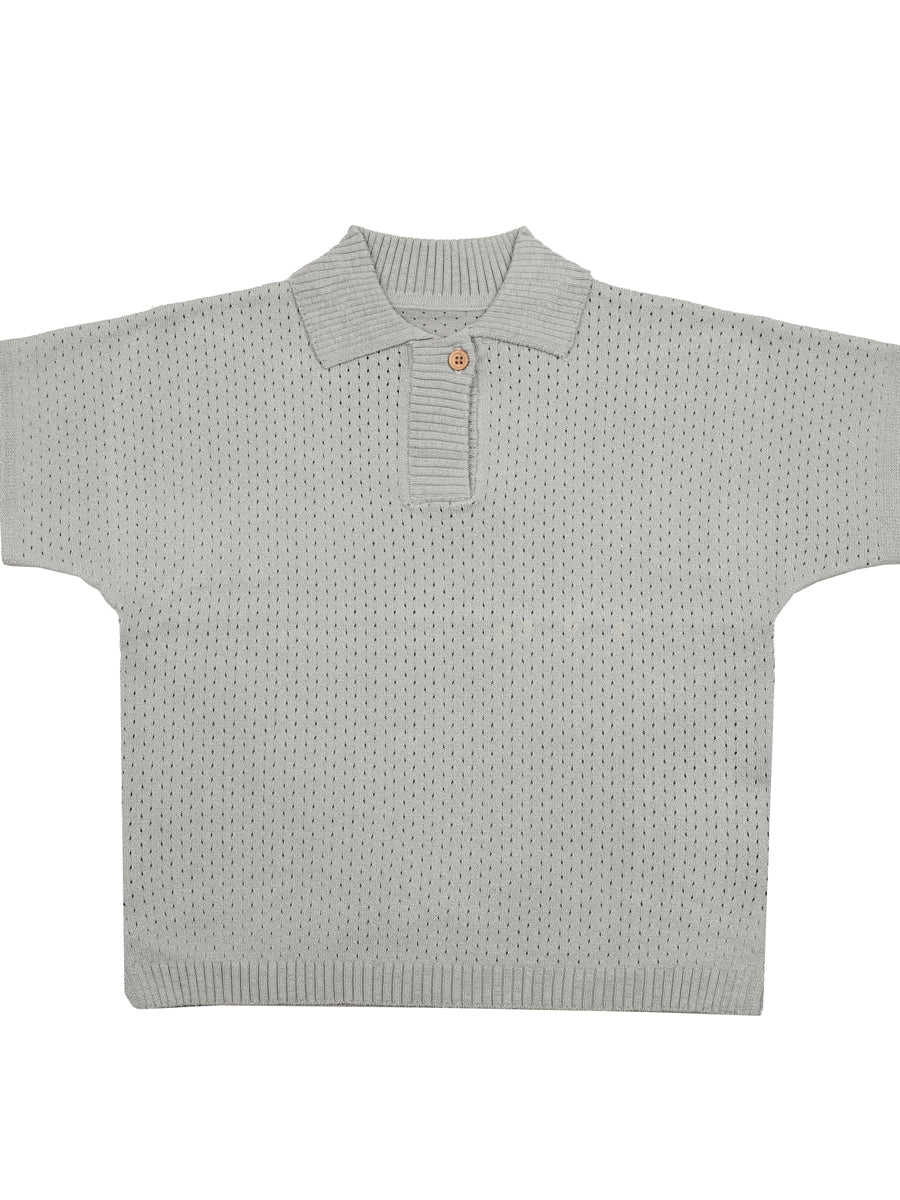 Belati kids boxy pointelle knit shirt with single button closure for boys and girls.