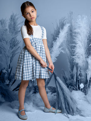 Lace Trim Pinafore Dress - Beige Gingham Sage Kids Lace Trim Pinafore Dress - Beige Gingham Sage Kids