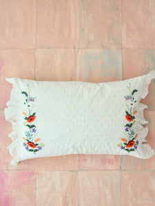 Pillowcase With Lace & Embroidery - Ecru Gold Dot