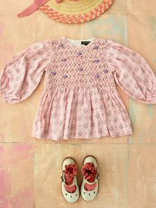 Handsmock Blouse - Small Pastel Flowers Pink