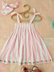 Skirt Dress With Scarf - Pink Stripe