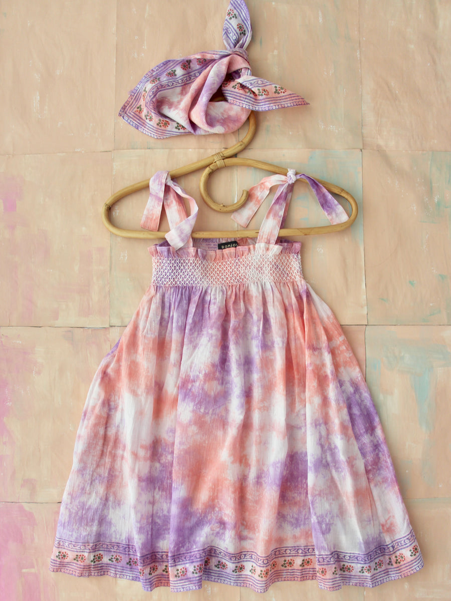 Skirt Dress With Scarf - Violet Tie Dye