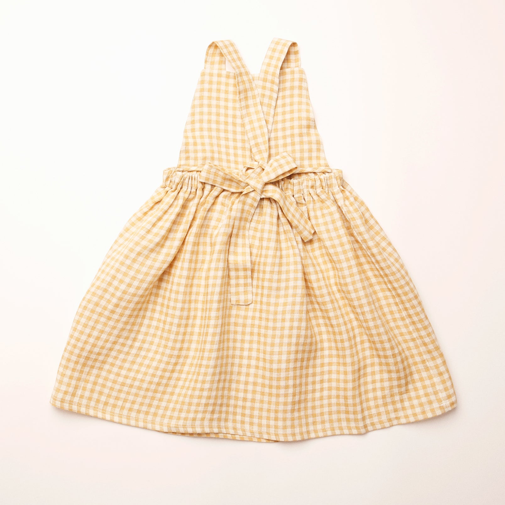 Nellie Quats Girls Conkers Pinafore Dress In Hay Check Linen.