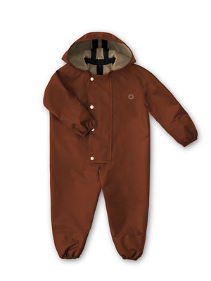 Faire Child Onesie In Sumac With Chest Flap, Hood and Brass Snaps