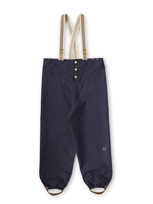 Faire Child Rain Pants In False Indigo With Straps and Brass Snaps