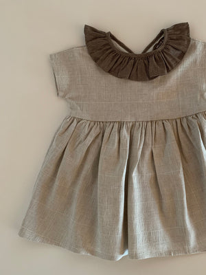 Hello Lupo Fua Dress In Ivory Check Linen.