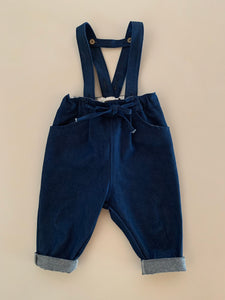 Hello Lupo Blue Denim Jeans With Removable Overall Straps, Tie Waist, Front And Back Pockets. 