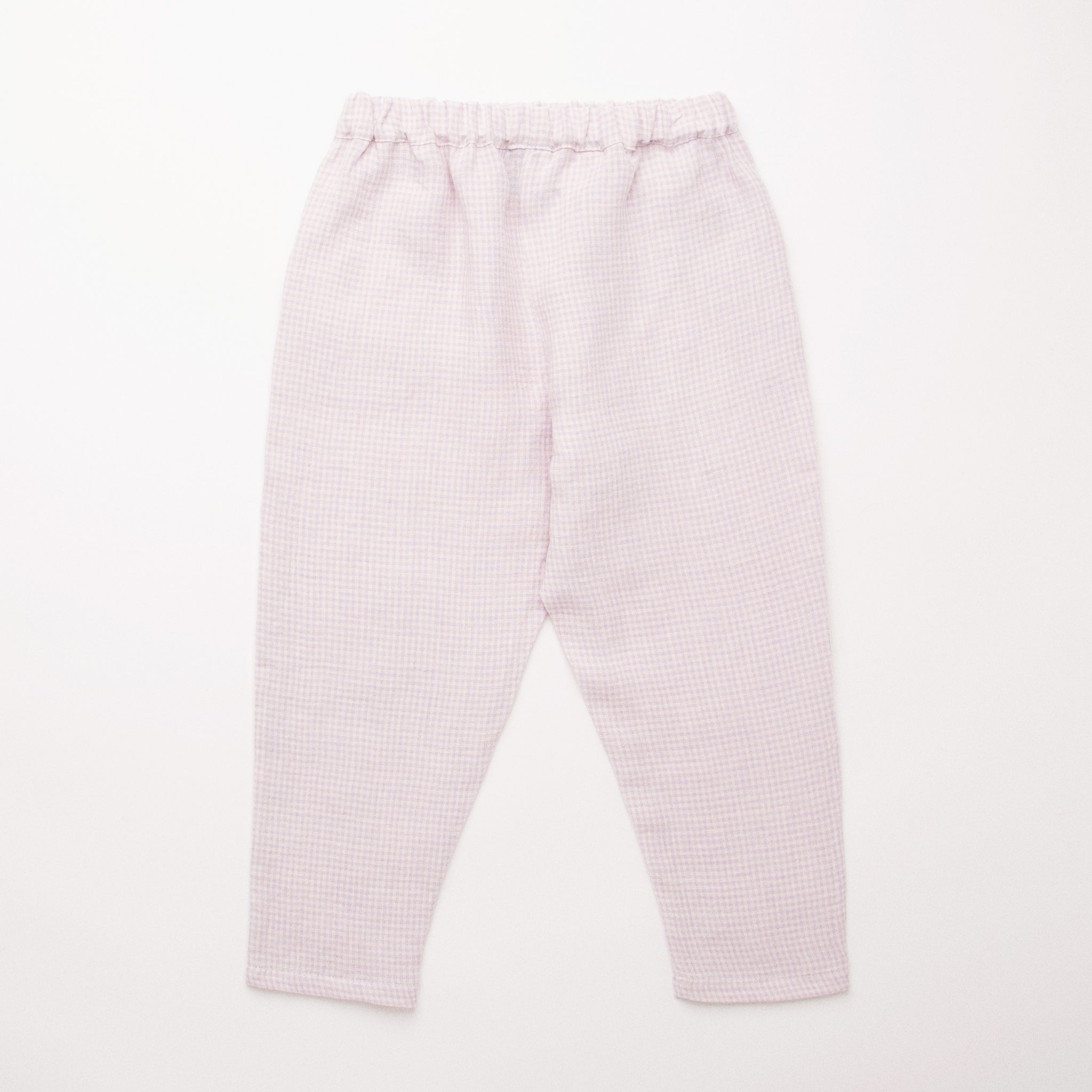 Nellie Quats Girls Jumping Jack Trousers In Lavender Check Linen.