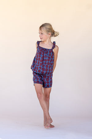 Long Live The Queen Cotton Shorts For Girls In Blue And Burgundy Dots