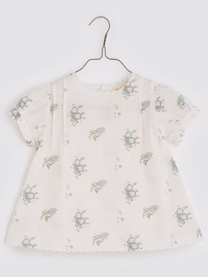 Little Cotton Clothes Beth Blouse In Blue Floral Short Sleeves