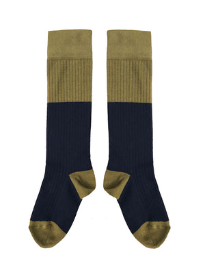 Border Knee High Socks - Olive/Midnight