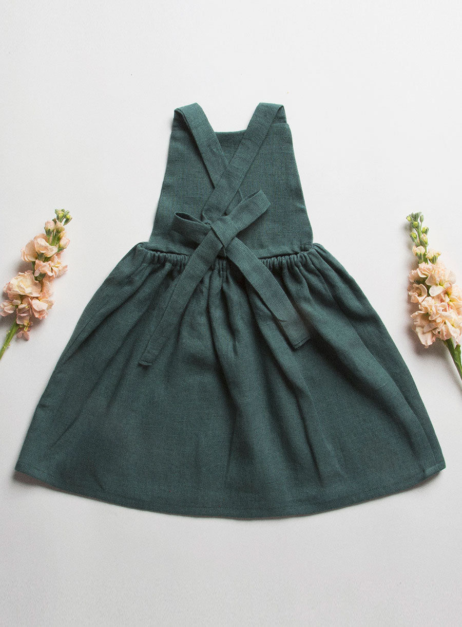 Conkers Pinafore - Forest Green Linen