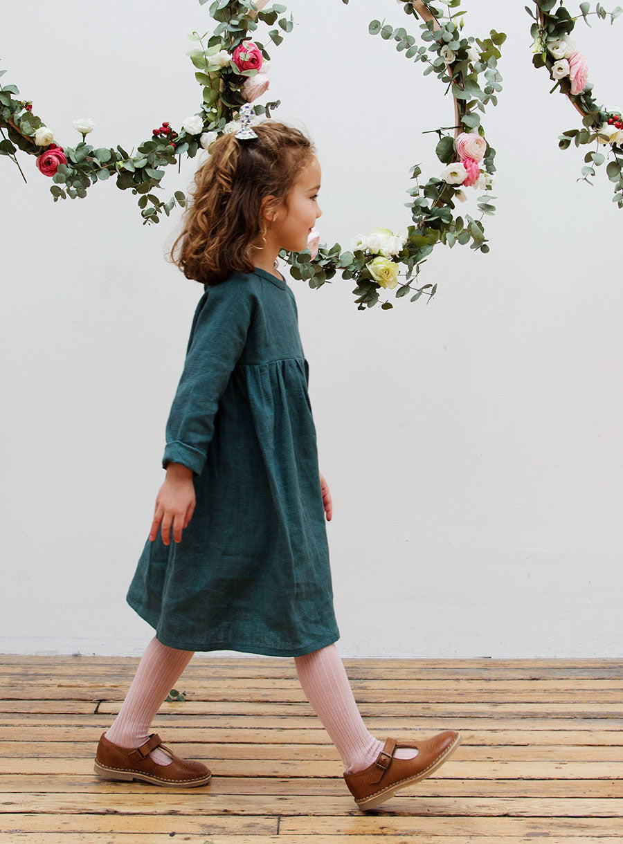Hopscotch Dress Forest Green Linen Sage Kids Hopscotch Dress Forest Green Linen Sage Kids