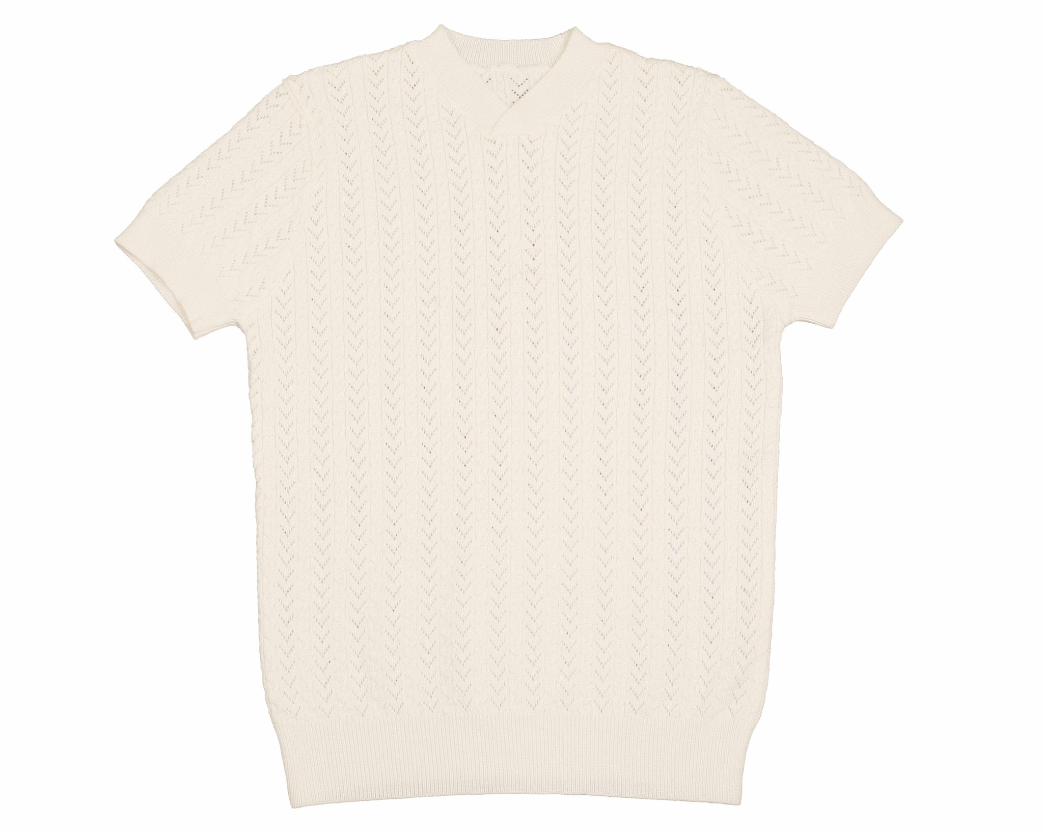 Noma Short Sleeve Pointelle V Neck Knit Top In Ivory For Boys And Girls .