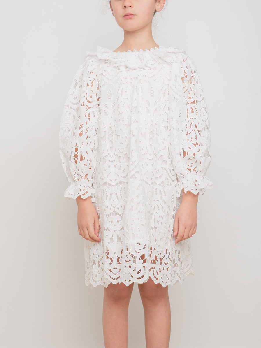 petite amalie cord embroidered smock dress PETITE AMALIE Fantasque Cord Embroidered Cut Out Smock Dress 6y / Cream