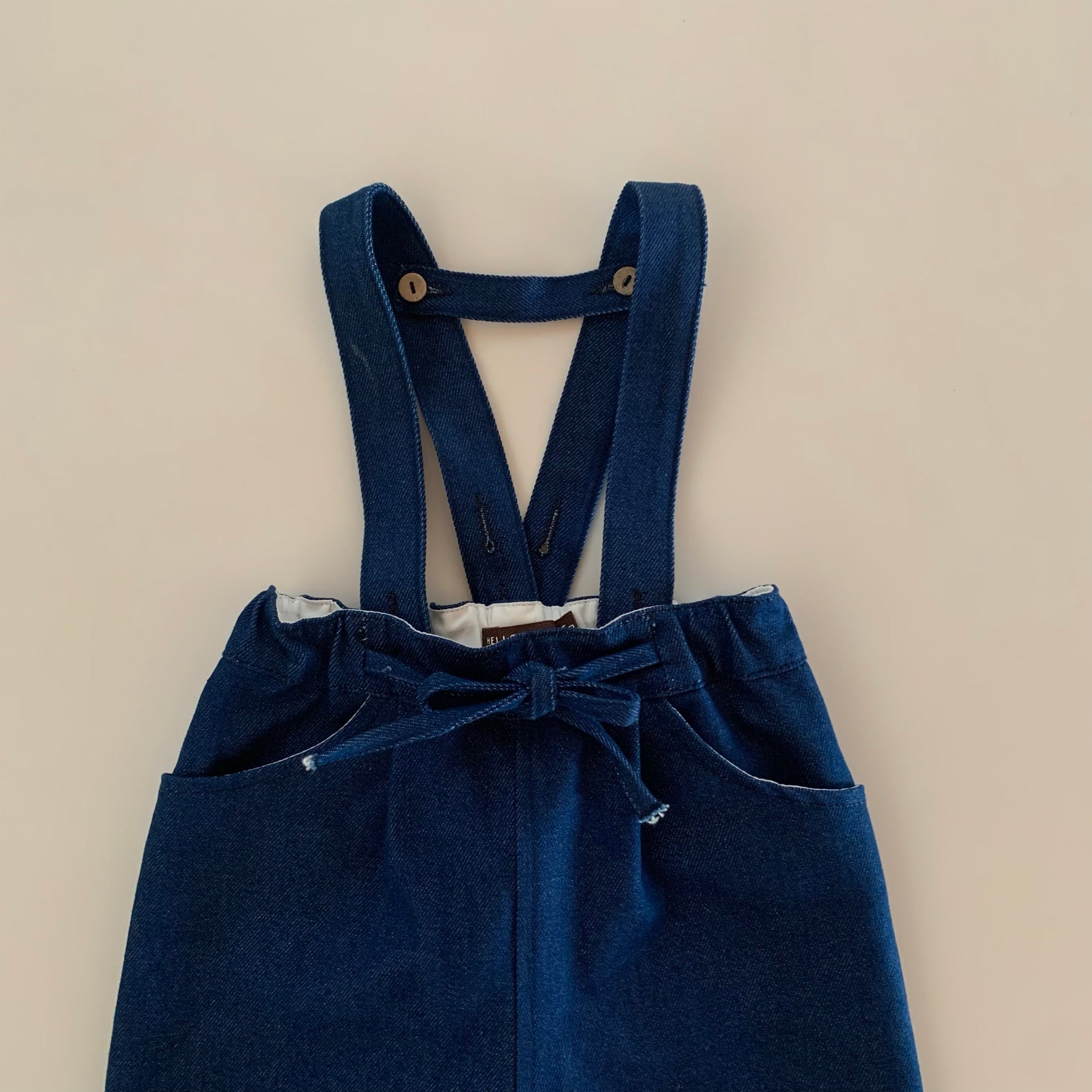Hello Lupo Blue Denim Jeans With Removable Overall Straps, Tie Waist, Front And Back Pockets. 