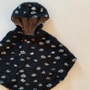 Kids wool poncho coat with hood and two covered buttons by Hello Lupo